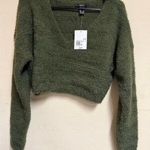 New With Tags Forever 21 Crossover Mock Wrap Sweater in Olivine Color